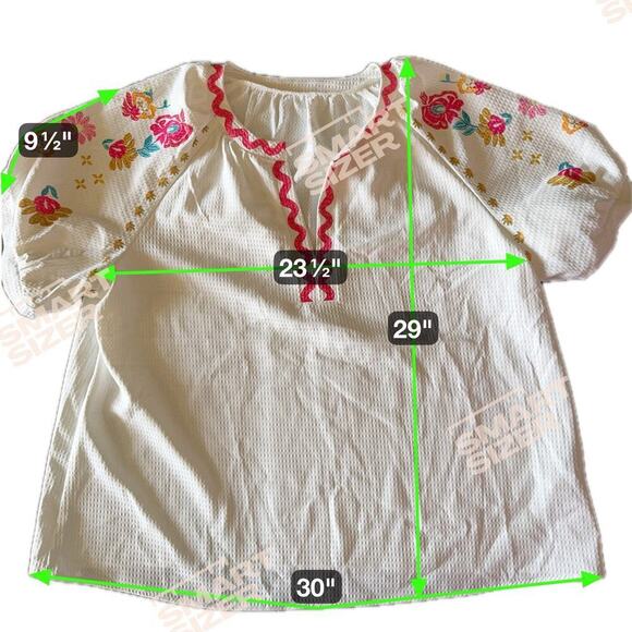White Floral Sleeve V-Neck Blouse - Size 2XL - Picture 2 of 2